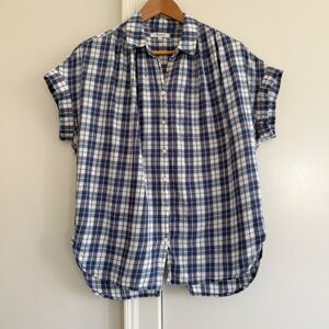Madewell Plaid Boxy Sleeve Button Down Top with Split Back Size M.